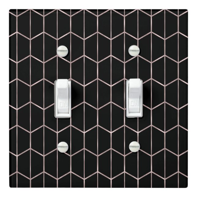 Rose Gold & Black Chic Hexagon Geometric Glam  Light Switch Cover (In Situ)