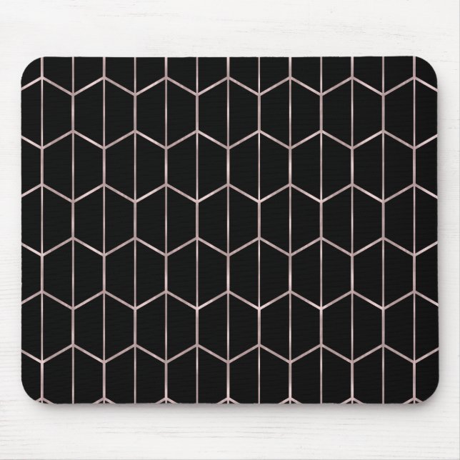 Rose Gold & Black Chic Hexagon Geometric Glam  Mouse Pad (Front)