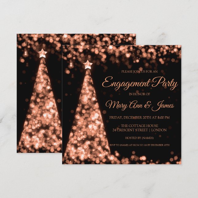 Rose Gold Black Christmas Engagement Party Invitation (Front/Back)
