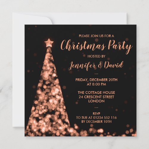 Rose Gold  Black Christmas Holiday Party Invitation