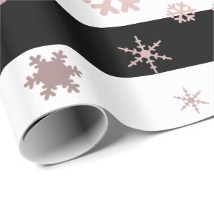 Rose Gold & Black Christmas Snowflake Pattern Wrapping Paper