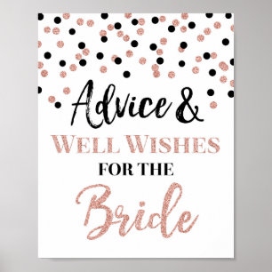 Rose Gold Black Confetti Advice for the Bride Sign