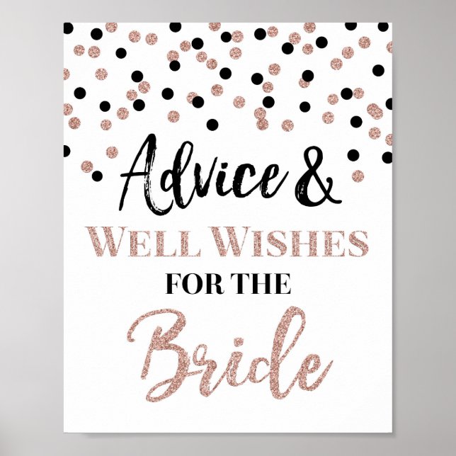 Rose Gold Black Confetti Advice for the Bride Sign (Front)