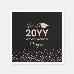 Rose gold Black Confetti Class Graduation Party Napkins