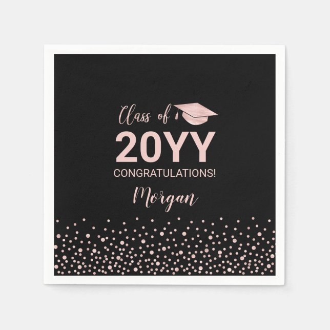 Rose gold Black Confetti Class Graduation Party  Napkins (Front)