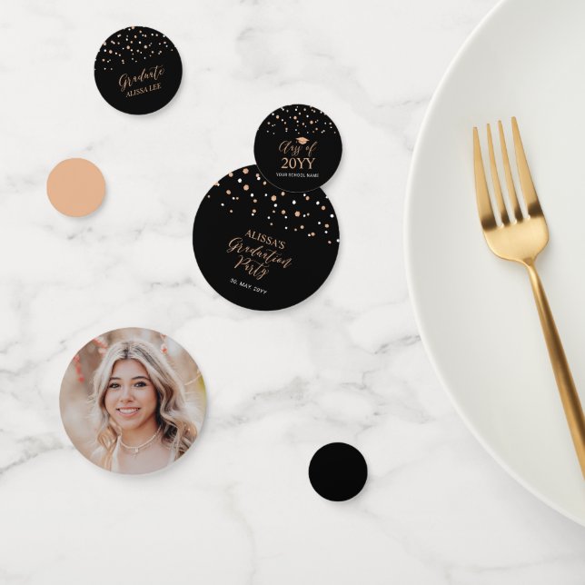 Rose gold & Black Confetti Graduation Party Decor (Group)
