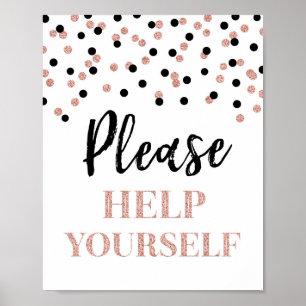 Rose Gold Black Confetti Please Help Yourself Sign