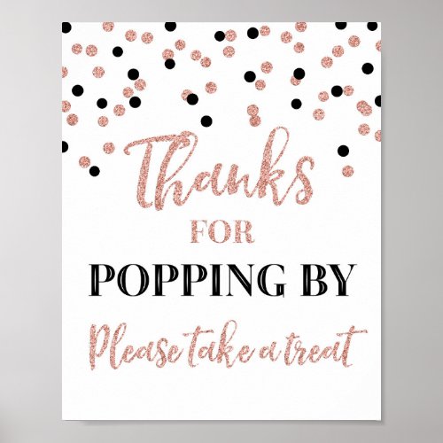 Rose Gold Black Confetti Thanks Popping By Sign