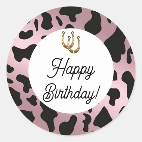 Rose Gold  Black Cow Spots Birthday Classic Round Sticker