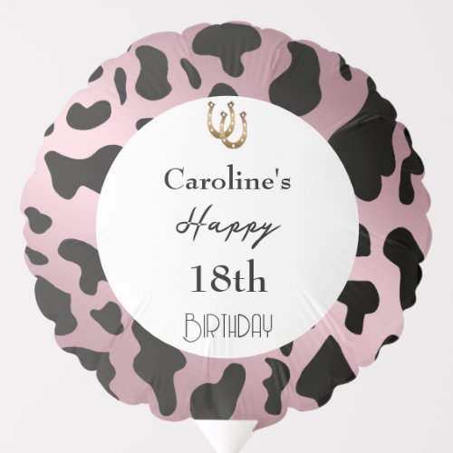 Rose Gold Black Cow Spots Lucky Shoehorse Birthday Balloon