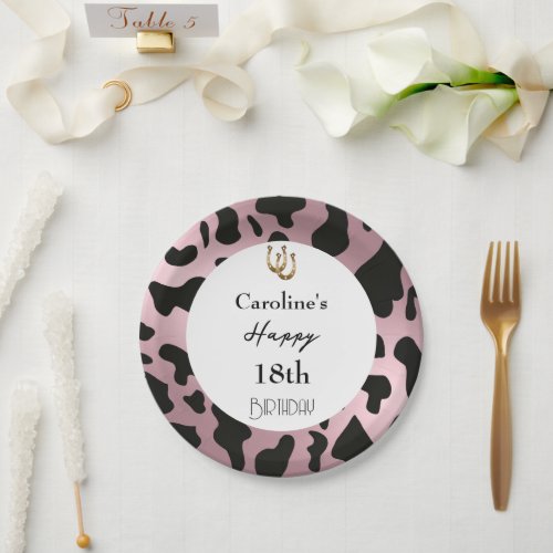 Rose Gold Black Cow Spots Lucky Shoehorse  Paper Plates