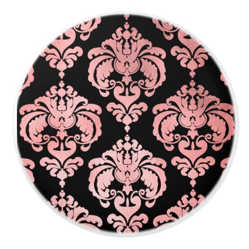 Rose Gold  Black Damask Elegant Bedroom Dresser Ceramic Knob