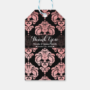 Rose Gold Black Damask Vintage Wedding Event Favor Gift Tags