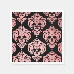 Rose Gold Black Damask Vintage Wedding Event Party Napkins