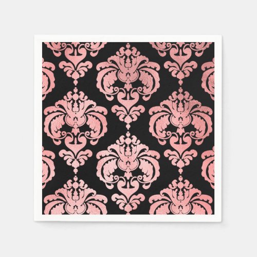 Rose Gold Black Damask Vintage Wedding Event Party Napkins