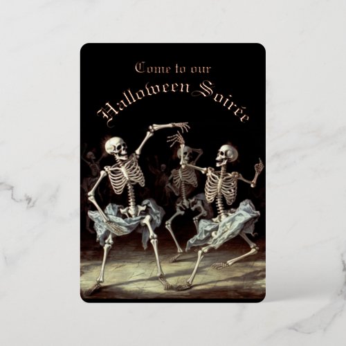 Rose Gold Black Death Dancing Skeletons Halloween Foil Holiday Card