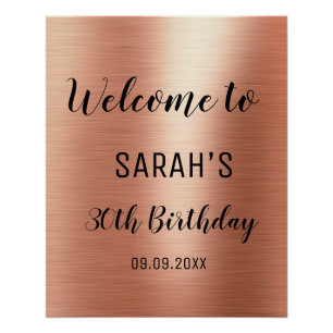 Rose Gold Black Elegant 30th Birthday Welcome Poster