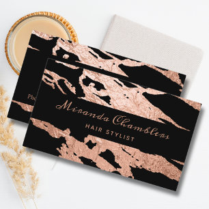 Rose Gold - Black Elegant Pink Marble Business Card