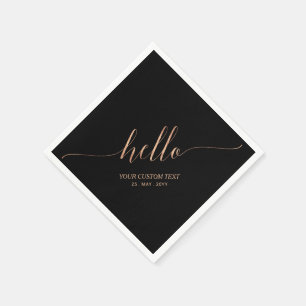 Rose Gold & Black   Elegant Script Hello Party Napkins