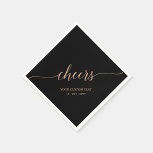 Rose Gold Black Elegant Stylish Lettering Cheers Napkins