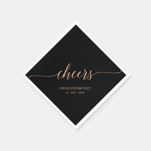 Rose Gold Black Elegant Stylish Lettering Cheers Napkins (Corner)