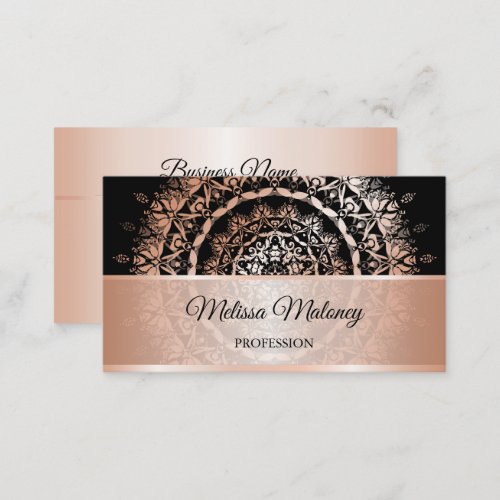 Rose Gold Black Floral Damask Mandala Business Card