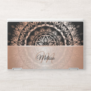 Rose Gold Black Floral Damask Mandala Monogram HP Laptop Skin