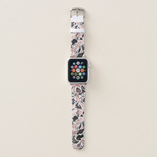 Rose Gold Black Floral Leaf Illustration Pattern Apple Watch Band