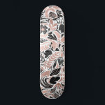 Rose Gold Black Floral Leaf Illustration Pattern Skateboard<br><div class="desc">This elegant and modern pattern is perfect for the stylish and trendy woman. It features a faux printed rose gold foil, black, gray, and white hand-drawn flowers, and leaf illustration pattern. It's a chic, pretty, unique, and luxe design; ideal for the sophisticated and classy lady. All blooms and leaves are...</div>