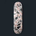 Rose Gold Black Floral Leaf Illustration Pattern Skateboard<br><div class="desc">This elegant and modern pattern is perfect for the stylish and trendy woman. It features a faux printed rose gold foil, black, gray, and white hand-drawn flowers, and leaf illustration pattern. It's a chic, pretty, unique, and luxe design; ideal for the sophisticated and classy lady. All blooms and leaves are...</div>