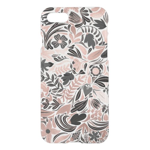 Rose Gold Black Floral Leaf Illustration Pattern iPhone SE87 Case