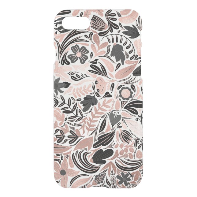 Rose Gold Black Floral Leaf Illustration Pattern Uncommon iPhone Case (Back)