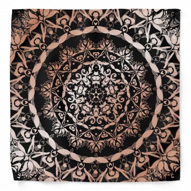 Rose Gold  Black Floral  Mandala Bandana (Front)