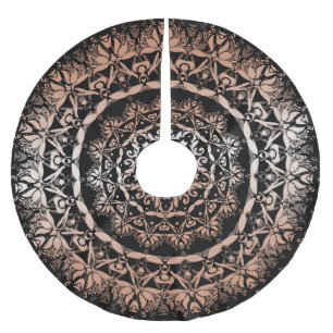 Rose Gold Black Floral Mandala Brushed Polyester Tree Skirt