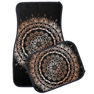Rose Gold Black Floral Mandala Car Floor Mat