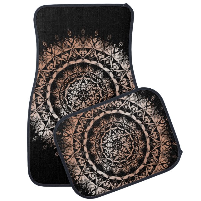 Rose Gold Black Floral Mandala Car Floor Mat (Set)