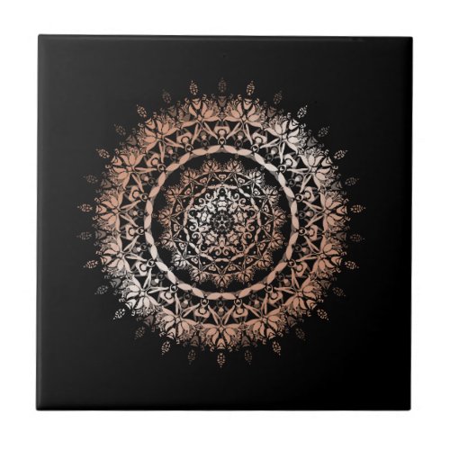 Rose Gold Black Floral Mandala Ceramic Tile