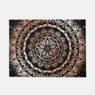 Rose Gold Black Floral Mandala Doormat