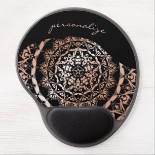 Rose Gold Black Floral Mandala Gel Mouse Pad