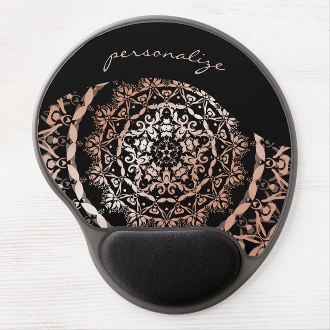 Rose Gold  Black Floral  Mandala Gel Mouse Pad (Front)