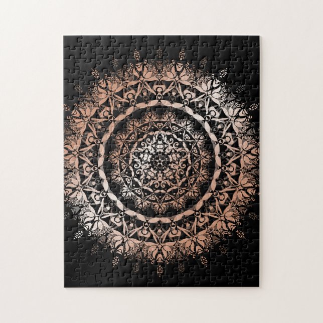 Rose Gold Black Floral Mandala Jigsaw Puzzle (Vertical)