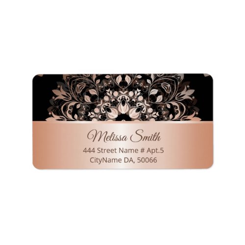 Rose Gold Black Floral Mandala Label