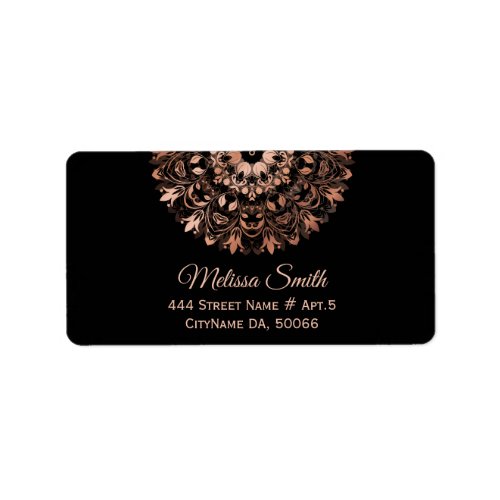 Rose Gold Black Floral Mandala Label