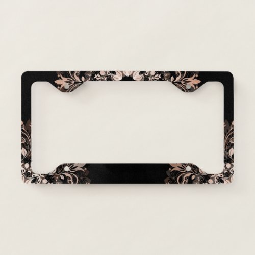 Rose Gold Black  Floral Mandala License Plate Frame