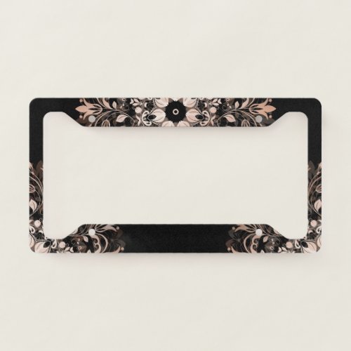 Rose Gold Black Floral Mandala License Plate Frame