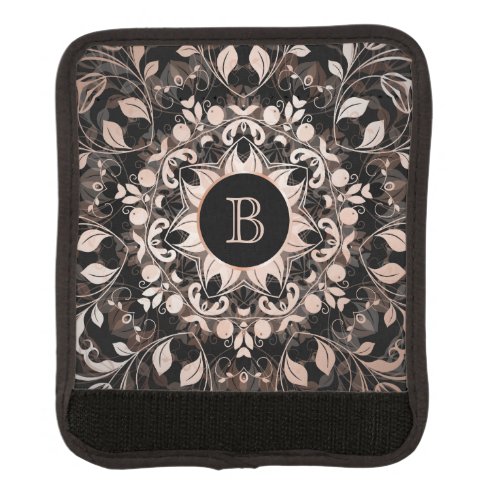 Rose Gold Black Floral Mandala Monogram Luggage Handle Wrap