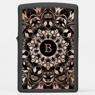 Rose Gold Black Floral Mandala Monogram Zippo Lighter