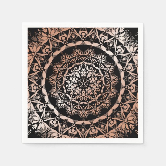 Rose Gold  Black Floral  Mandala Paper Napkins (Front)