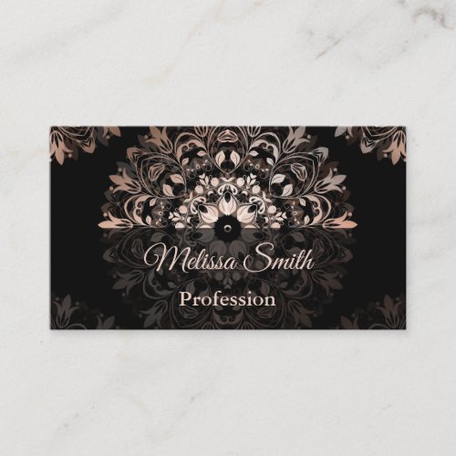 Rose Gold Black Floral Mandala Salon Business Card