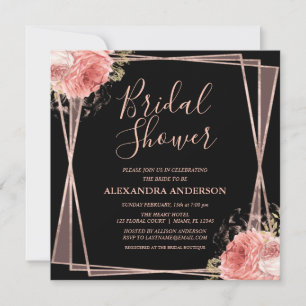 Rose Gold Black Floral Modern Bridal Shower Invitation